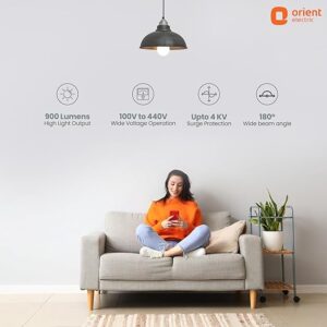 Orient Electric 9W High Glow LED bulb| 180-degree wide beam angle| Voltage surge protection up to 4 kV| 6500K, Cool White| B22d base| Made in India| Pack of 4