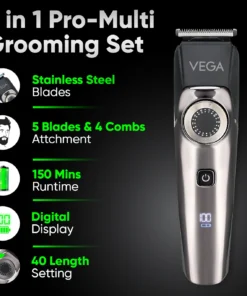 Alternative view of VEGA 9 in 1 Pro Multi Grooming Trimmer for Men, (VHTH-32) Trimmer 150 min  Runtime 40 Length Settings (Black)