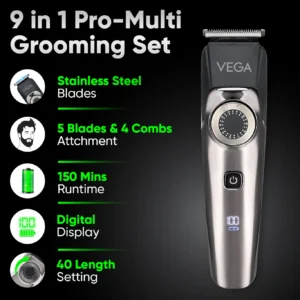 Alternative view of VEGA 9 in 1 Pro Multi Grooming Trimmer for Men, (VHTH-32) Trimmer 150 min  Runtime 40 Length Settings (Black)