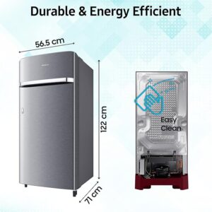 Samsung 189 L, 5 Star, Digital Inverter, Direct-Cool Single Door Refrigerator (RR21H2G25S8/HL, Silver, Elegant Inox, Single Touch Defrost, 2026 Model)