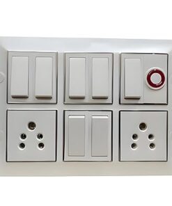 Modular Electrical Switchboard, 6 Switch with 2 Five Pin Socket and Indicator, Premium White Wall Switch Board, Pre-Wired Ready-to-Install, 100% Copper Internal Wiring, Strong Brass Terminals