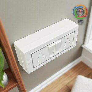 Alternative view of 6 Modular Wall Mounted Switch Board | Premium Silver Finish Modular Gang Box with 2 Flat 10A Switches & 2 Universal 6A Sockets | Safe & Durable for Home, Office & Shop Use