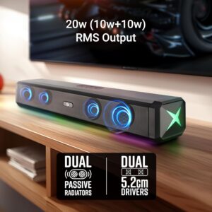 Alternative view of ZEBRONICS VITA BAR 150 Wireless Bluetooth Soundbar, 20W RMS, 2.0 Channel, Dual (52mm Driver & Passive Radiator), Upto 8 Hours Playback, Built in Battery, BTv5.3 | USB | mSD | AUX | | TWS, RGB LED