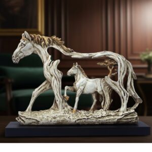 Resin White Running Horse Statue Showpiece - 8.5 Inch | Home Decor Items for Hall Showcase, Living Room & Bedroom | Resin Home Decor Showpiece for Gift Purpose