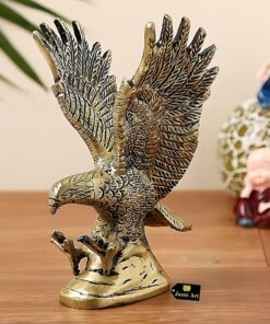 Brass Flying Eagle (6 inches and 550g) Statue Hawk Sculpture Decorative Handmade Garuda Statue for Home Decor Office Handcrafted Showpiece Vastu Gift Item (Golden), Bird