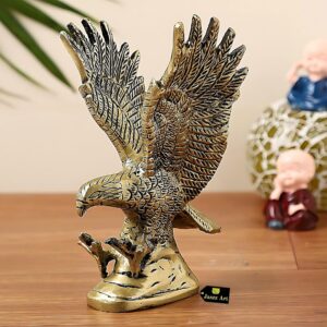 Brass Flying Eagle (6 inches and 550g) Statue Hawk Sculpture Decorative Handmade Garuda Statue for Home Decor Office Handcrafted Showpiece Vastu Gift Item (Golden), Bird