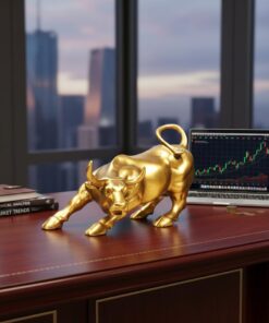 DecorTwist® Wall Street Golden Bull Statue (3.3 Inch, 317 gram) | Resin Bull Sculpture Decorative Showpiece Animal Figurines for Home Decor, Tabletop, Offices, Christmas, Gifting Item