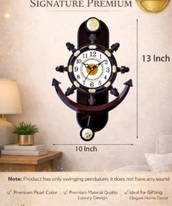 Alternative view of GrabBasket Analog 38 cm X 26 cm Wall Clock (Brown, With Glass, Pendulum)