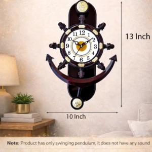 Alternative view of GrabBasket Analog 38 cm X 26 cm Wall Clock (Brown, With Glass, Pendulum)