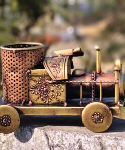 Alternative view of Metal Engine Train Pen Stand 20 cm (Pack of 1) – Vintage Desk Organizer, Antique Style Pencil Holder | Rustic Gold Brown Decorative Piece for Home Decor, Study Table, Office, Gifting