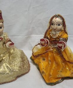 9 Inch Rajasthani Wooden Isar Gangaur Idol | Traditional Handcrafted Isar MATA Statue for Pooja, Home Temple, Festival Decoration, Cultural Gift | Wooden Ethnic God Showpiece(Yellow)