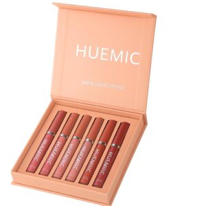 6Pcs Matte Liquid Lipstick Set for Girls & Women, 24 Hours Long Lasting Waterproof Nude & Dark Red Lip Gloss Makeup Gift Kits_A