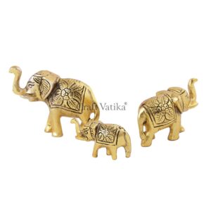 CraftVatika Set of 3 Metal Trunk Up Elephant Family Statue Showpiece Figurine -Fengshui Vastu Lucky - Decorative Items for Home Living Room Decor Living Room Office Desktop & Gifting,Corporate Gift