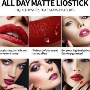 Alternative view of 6Pcs Matte Liquid Lipstick Set for Girls & Women, 24 Hours Long Lasting Waterproof Nude & Dark Red Lip Gloss Makeup Gift Kits_A