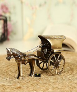 Brass Horse Cart Tanga Showpiece for Office, Home, Horse Carriage (Ghoda Gadi) for Good Luck Home Decor, Vastu Animal Gift Item (6 inches & 300g, Golden Yellow)