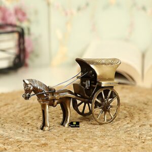 Brass Horse Cart Tanga Showpiece for Office, Home, Horse Carriage (Ghoda Gadi) for Good Luck Home Decor, Vastu Animal Gift Item (6 inches & 300g, Golden Yellow)