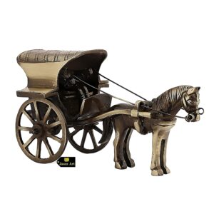 Alternative view of Brass Horse Cart Tanga Showpiece for Office, Home, Horse Carriage (Ghoda Gadi) for Good Luck Home Decor, Vastu Animal Gift Item (6 inches & 300g, Golden Yellow)
