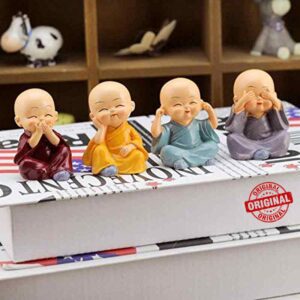 The Package Contains:- 4 Miniature Buddha Monk Set | Product Size: 5cm X 3cm