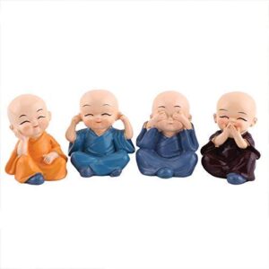 Alternative view of The Package Contains:- 4 Miniature Buddha Monk Set | Product Size: 5cm X 3cm