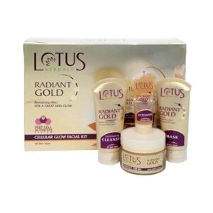 Lotus Herbals Radiant Gold Cellular Glow 5 in 1 Facial Kit | With 24K Gold leaves | For Natural Golden Glow Skin | For Women & Men | All Skin Types |170g
