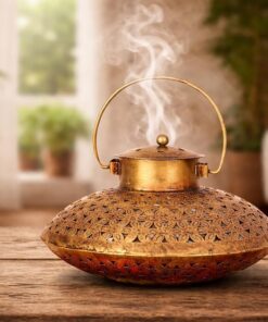 Metal Antique Degchi Dhoop Dani 9 Inch – Heavy Iron Incense & Dhoop Batti Holder for Pooja Mandir, Temple & Home Decor | Vintage Golden Finish Tea Light Candle Stand | Diwali Gift Item