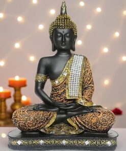 Alternative view of Global Grabbers New Limited Edition 25 Centimetre Meditating Sitting Buddha Idol Statue showpiece Home Decor Decoration Items for Living Room and Gifts (1, Orange Black)