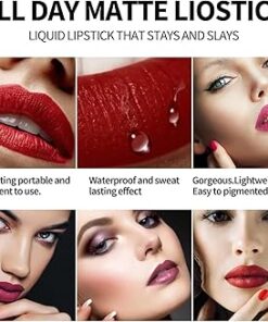 Alternative view of 6Pcs Matte Liquid Lipstick Set for Girls & Women, 24 Hours Long Lasting Waterproof Nude & Dark Red Lip Gloss Makeup Gift Kits_A