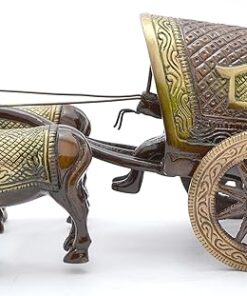 Two Moustaches Brass Covered Village Bullock Cart Showpiece Replica, Brass Vintage Style Showpieces, Standard, Pack of 1