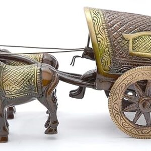 Two Moustaches Brass Covered Village Bullock Cart Showpiece Replica, Brass Vintage Style Showpieces, Standard, Pack of 1