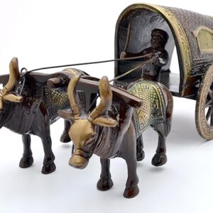 Alternative view of Two Moustaches Brass Covered Village Bullock Cart Showpiece Replica, Brass Vintage Style Showpieces, Standard, Pack of 1
