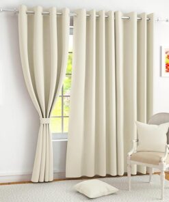 Story@Home 100% True Blackout Door Curtains 7 Feet Long Set of 1 | Plain Design |Room Darkening Curtain | Thermal Insulated Curtains for Living Room, Bedroom | (116 x 215 cm, Beige)