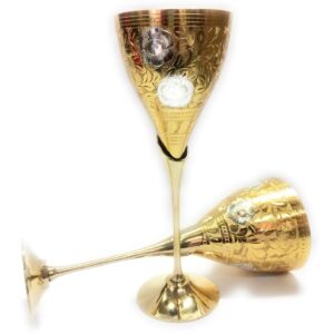 Alternative view of Brass Wine Glass Set with Wooden Box (Gold, Flute Design, CTKTC4431)