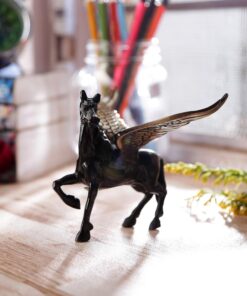 eCraftIndia Antique Finish Brass Flying Angel Horse (12.5 cm x 15 cm x 10 cm, Brown and Black)
