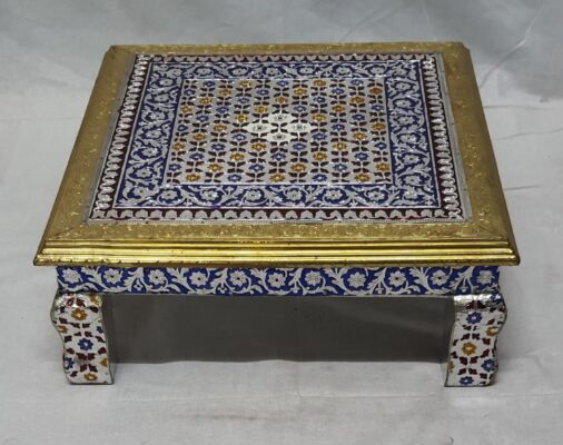 Puja chowki  meenakari work done with brass 18 inch
