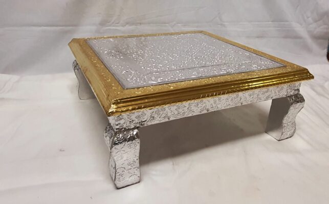 Plain German silver with brass bodder chatai work chowki 18'' inch