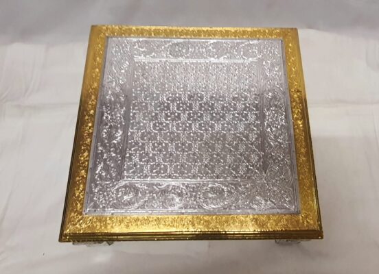 Plain German silver with brass bodder chatai work chowki 16'' inch