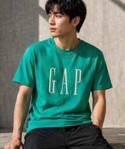 Alternative view of GAP Men's Emerald Green Vertical Lettering Cotton Round Neck T-Shirt