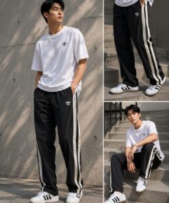 Adidas Originals Men's Classic Three-Stripes Track Pants – Black & White