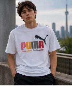 Alternative view of PUMA White Graphic T-Shirt for Men | Premium Cotton Round Neck Casual Tee | Sizes M–XXL