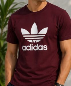 Alternative view of Adidas Originals Men's Burgundy Trefoil Logo Casual Cotton T-Shirt