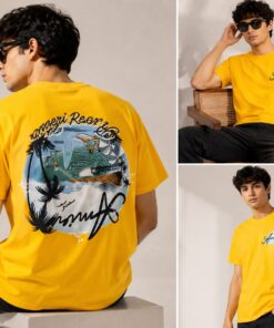 Amiri Men's Premium Yellow Graphic Print Crew Neck T-Shirt