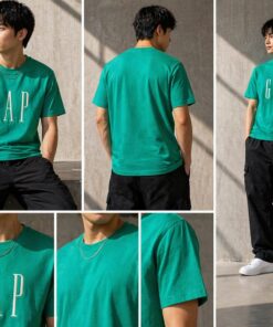 GAP Men's Emerald Green Vertical Lettering Cotton Round Neck T-Shirt