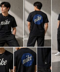 Nike Men's Black Casual Cotton Graphic Printed Round Neck T-Shirt