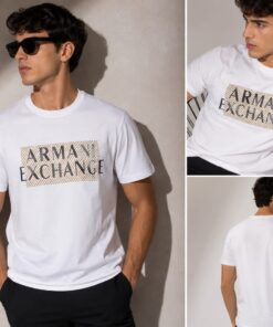 Armani Exchange Men's White Regular Fit Cotton Graphic Printed T-Shirt