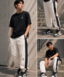 Jordan Men's Essential Jumpman Striped Track Pants – Off-White & Black