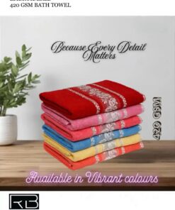 RB Embroidered 420 GSM Ultra-Soft Large Bath Towel – 55 x 28 Inch, Highly Absorbent & Fade Resistant