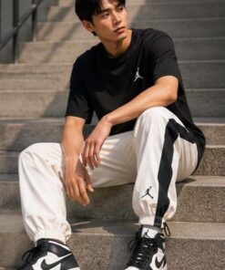 Alternative view of Jordan Men's Essential Jumpman Striped Track Pants – Off-White & Black