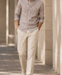 Alternative view of Ralph Lauren Premium Beige Check Cotton Shirt for Men – Classic Fit Full Sleeve Casual Shirt