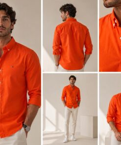 Tommy Hilfiger Men's Premium Cotton Button-Down Casual Shirt – Vibrant Orange
