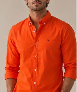 Alternative view of Tommy Hilfiger Men's Premium Cotton Button-Down Casual Shirt – Vibrant Orange